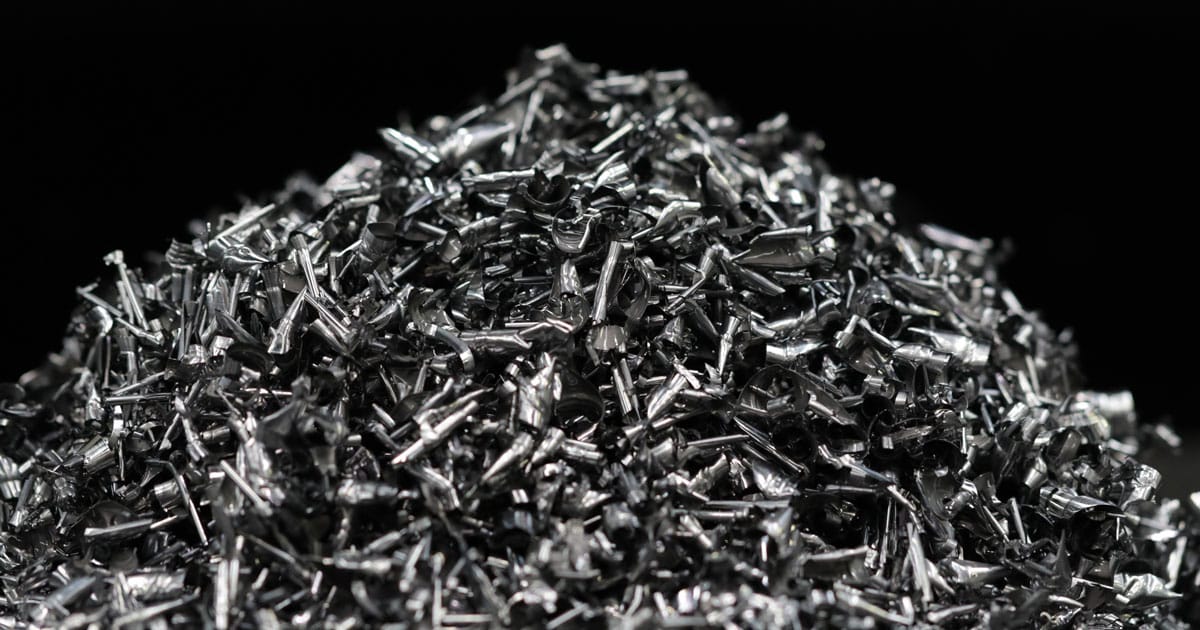Metal chips leftover from CNC machining operations
