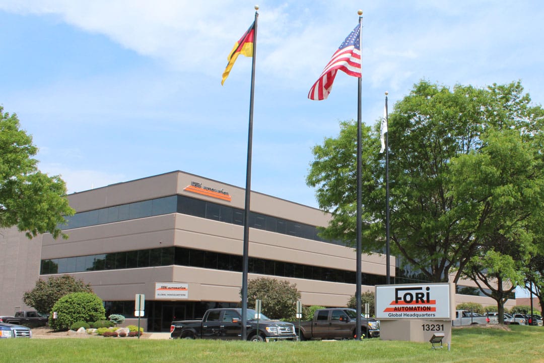 The exterior of Fori Automation Global Headquarters in Shelby Township, Michigan