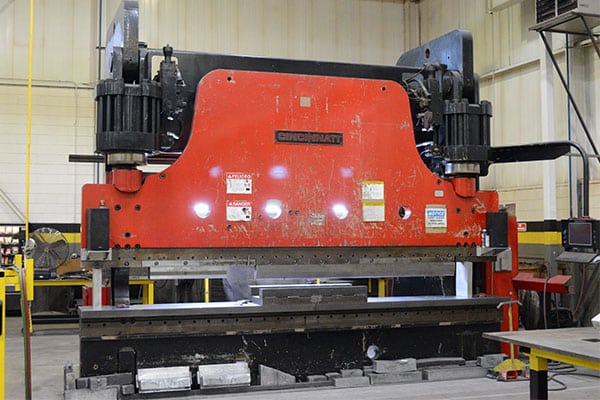 A large Cincinnati 750-ton hydraulic press brake at Baker Industries