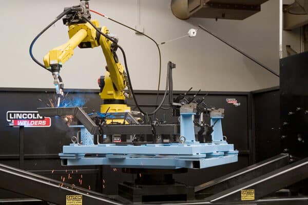 A robotic welder with a fabricated fixture
