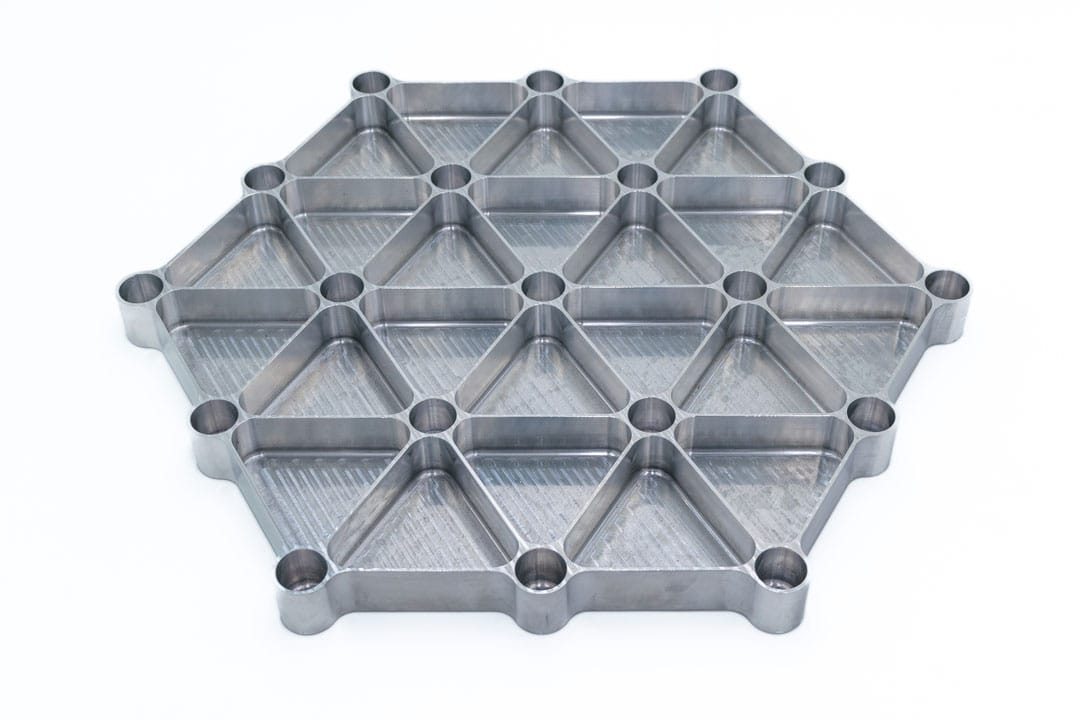 A CNC-machined aluminum isogrid panel flight hardware for aerospace and space applications